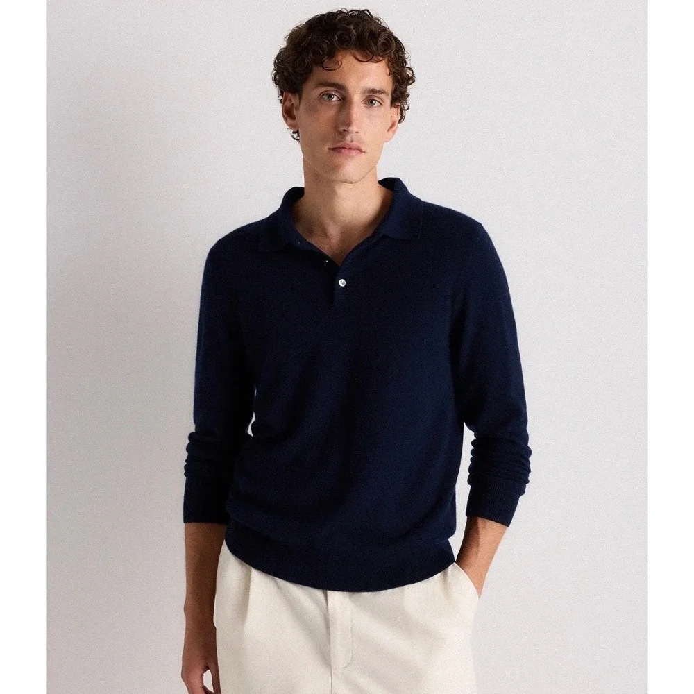 NEW Quince Mongolian Cashmere Polo Sweater Navy Blue XL LB22999-STIEC01-6503